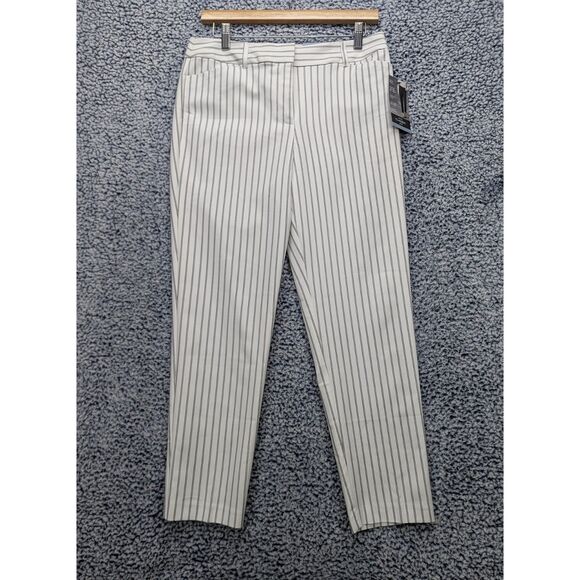 NWT Liz Claibrone Career Emma Slim Leg Ankle Pants Size 4 Striped Stretch White - Picture 1 of 12